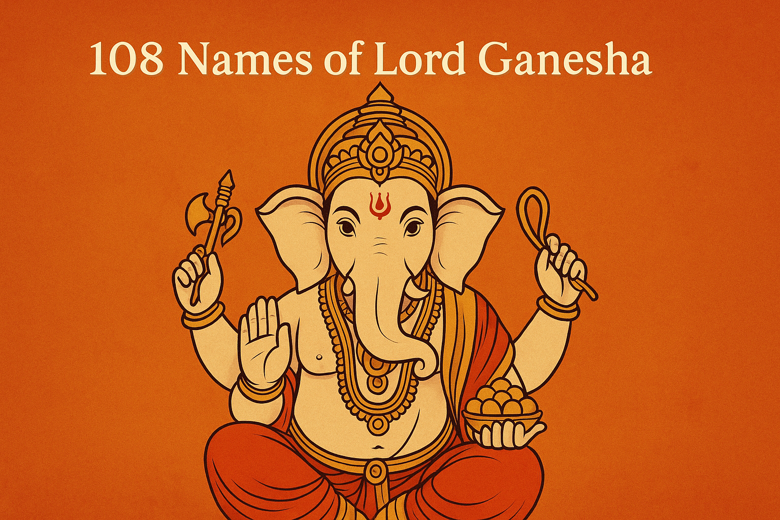 Lord Ganesha Image, with text 108 names of Lord Ganesha