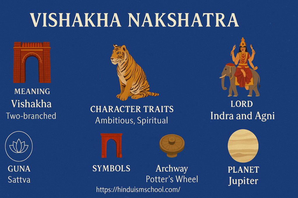 Vishakha Nakshatra Overview: Its meaning, lord, guna, symbol, and character traits.